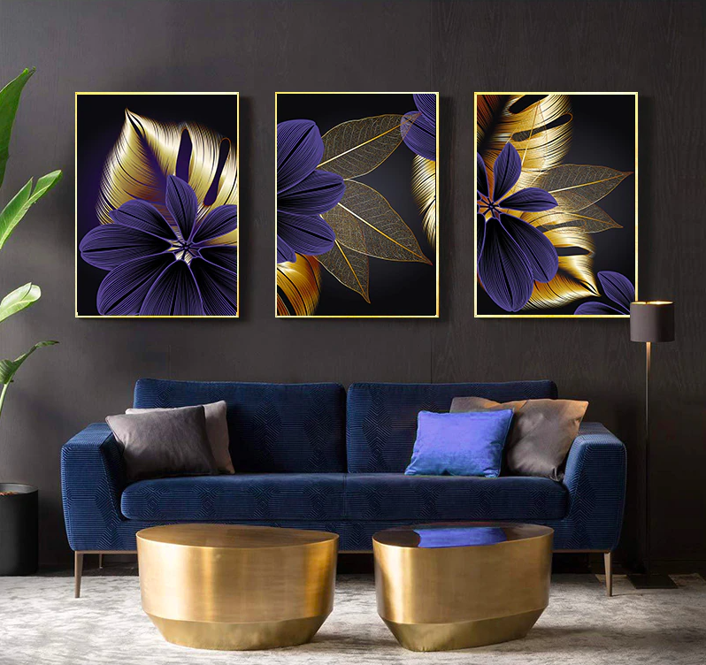 Purple Gold Flowers I - Urban Art - Canvas 